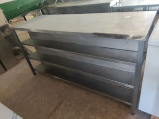 MESA DE ACERO INOXIDABLE CON 3 BALDAS 1,9M