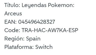 Videojuego Nintendo switch leyendas Pokémon