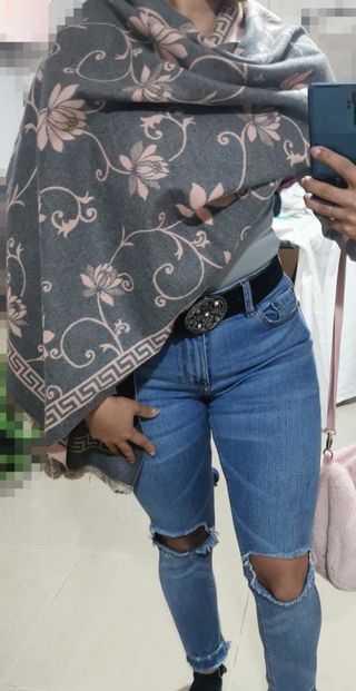Bufanda de lana 2 tonos rosa y gris 