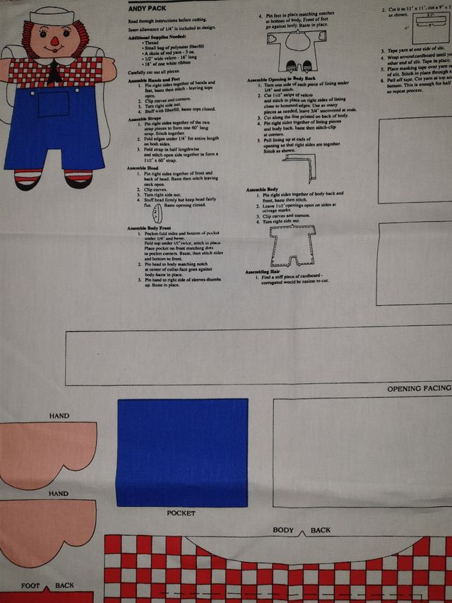 pannello per realizzare bambola americana Andy 00