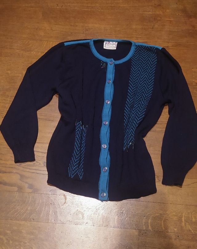 Cardigan vintage lana merino blu