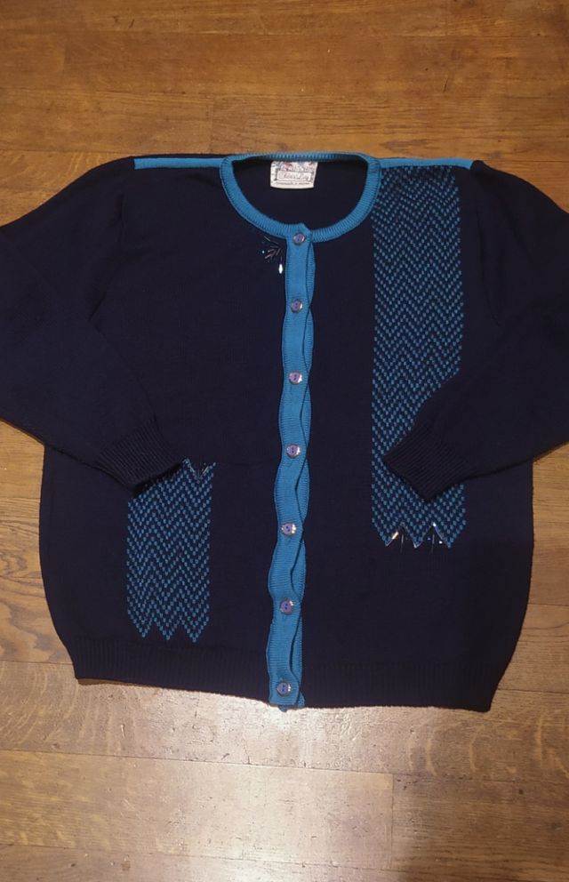 Cardigan vintage lana merino blu