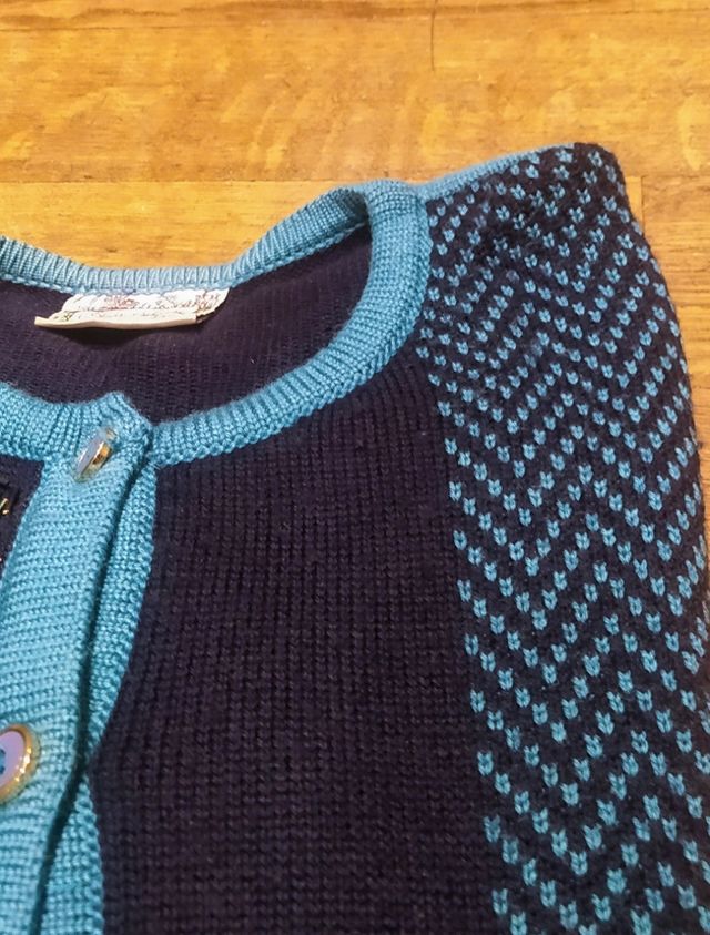 Cardigan vintage lana merino blu