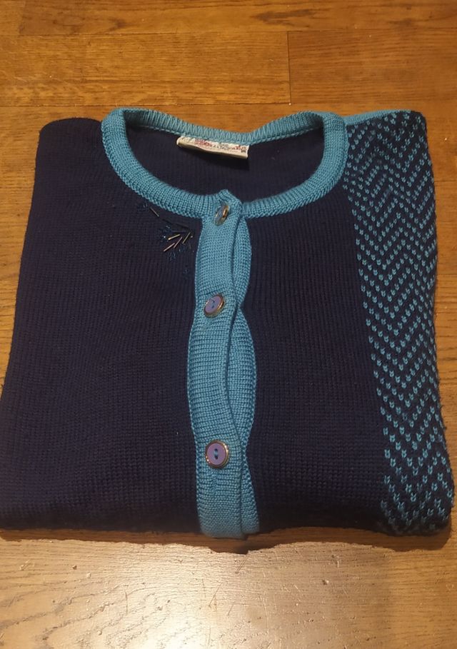 Cardigan vintage lana merino blu