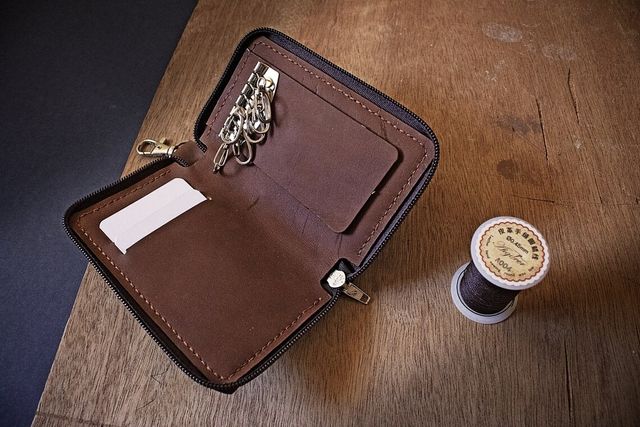 Cartera Llavero de piel de vacuno marrón