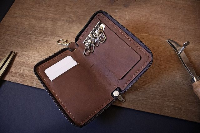 Cartera Llavero de piel de vacuno marrón