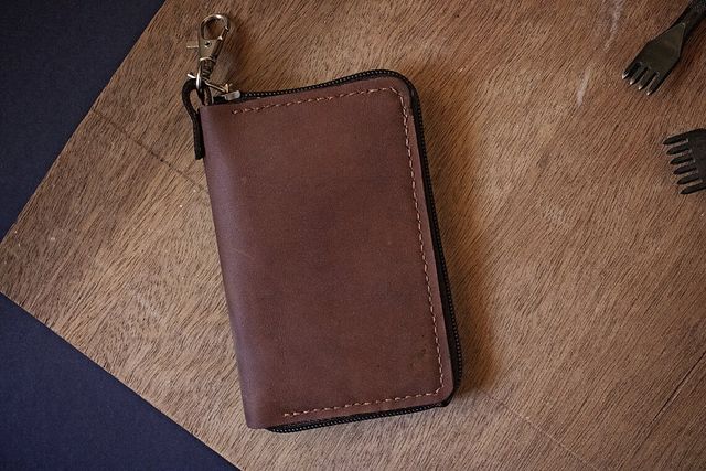 Cartera Llavero de piel de vacuno marrón