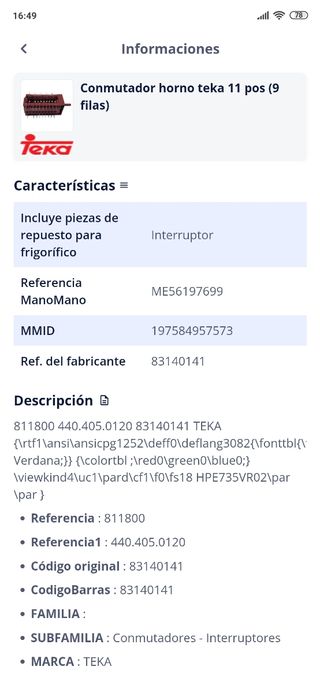 Conmutador Horno Beko
