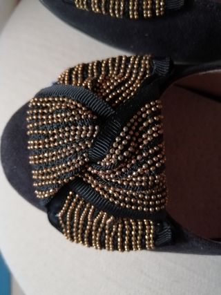 Zapatos de ante y piel. Tacón 7.5 cm. Talla 36 