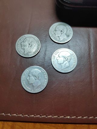 4 monedas de 2 pesetas de Alfonso XII 