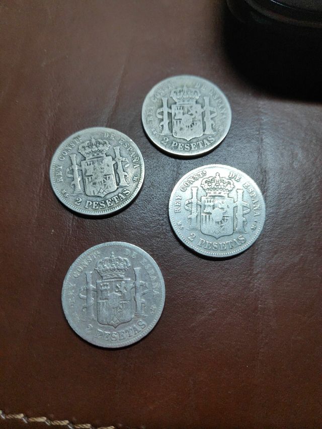 4 monedas de 2 pesetas de Alfonso XII