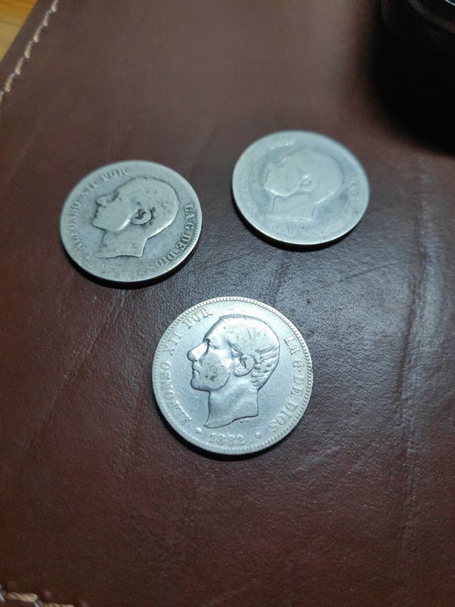 3 monedas de de 2 pesetas plata de Alfonso XII