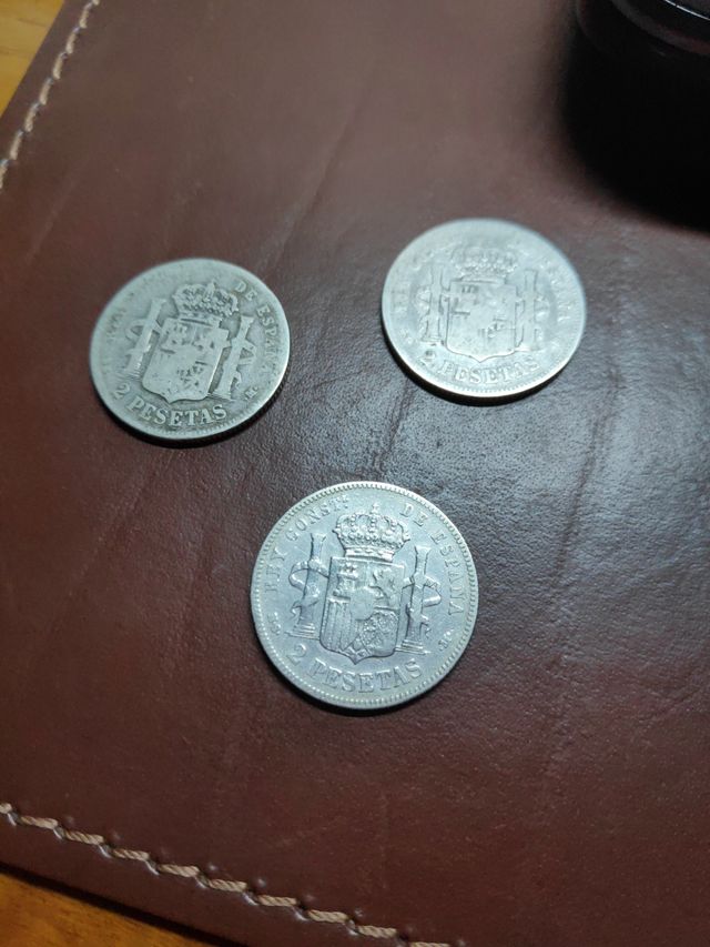 3 monedas de de 2 pesetas plata de Alfonso XII