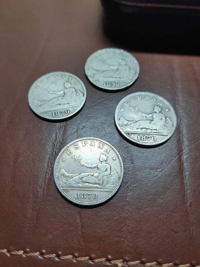 4 monedas de plata de 2 pesetas de 1870