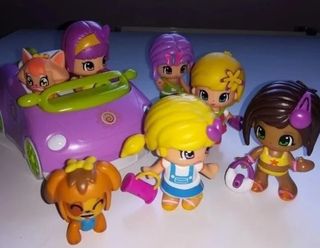 5 muñecas, 1 mascota y coche, Pin y Pon