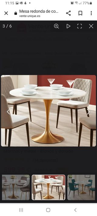 Mesa comedor efecto mármol blanco-oro