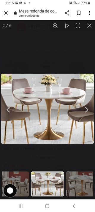 Mesa comedor efecto mármol blanco-oro