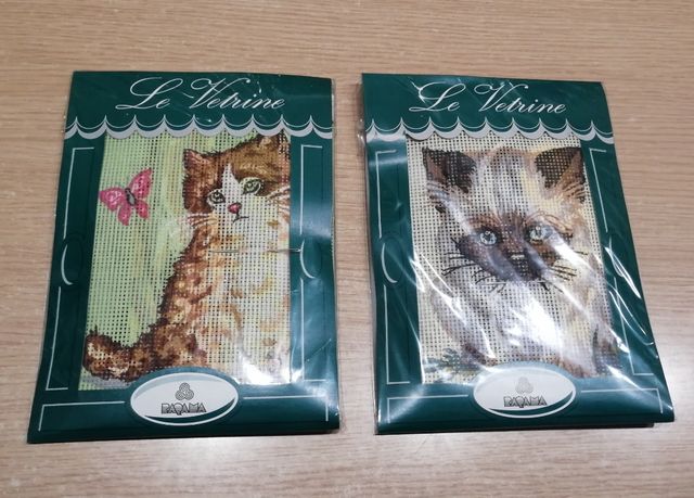 Lotto 2 quadretti gatto fai da te punto croce