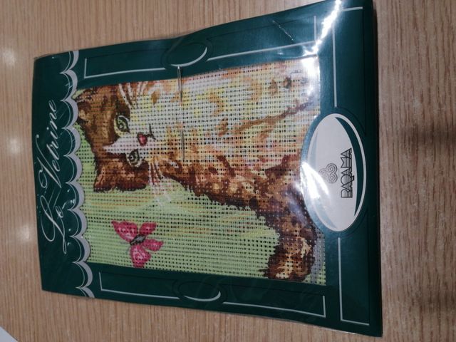 Lotto 2 quadretti gatto fai da te punto croce