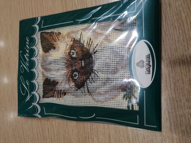 Lotto 2 quadretti gatto fai da te punto croce