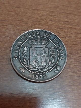 5 céntimos de peseta año 1875 