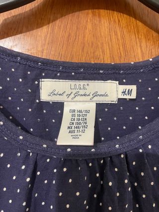 Vestido H&M azul topos (Talla 146-152)