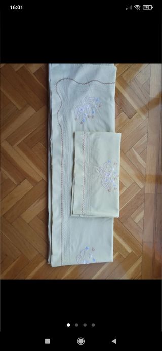 Sabana bordada algodón antiguo cama 1,35 m