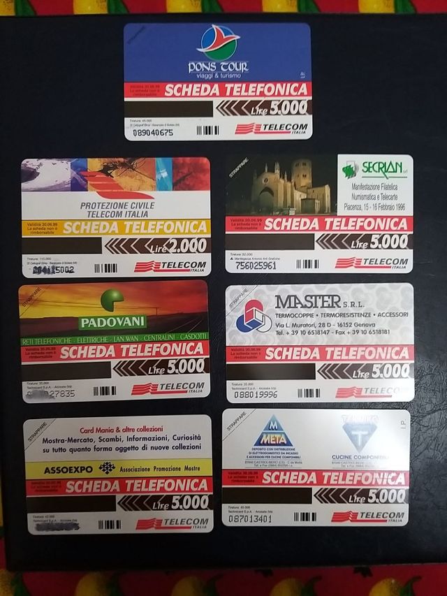 7 schede telefoniche p.r.p.