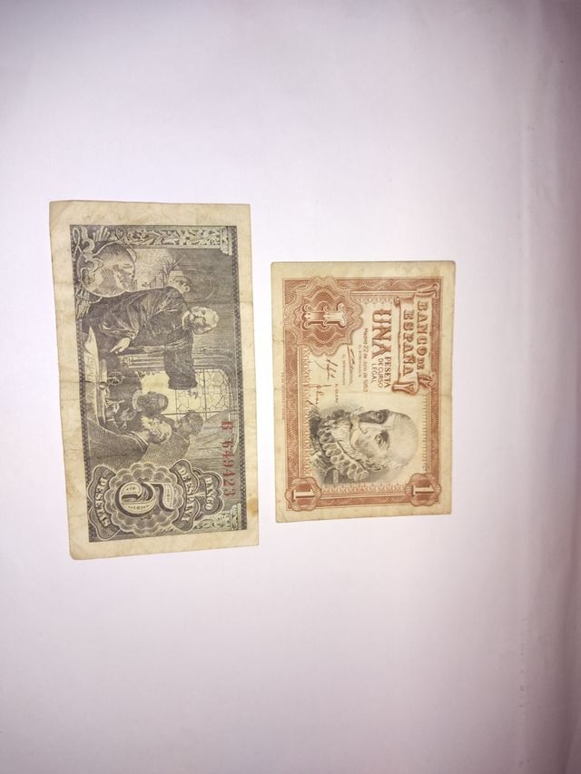 Billete de 1 peseta y de 5 pesetas