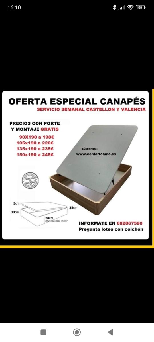 CANAPE abatible 90X190 CAMAS Y COLCHONES CASTELLON