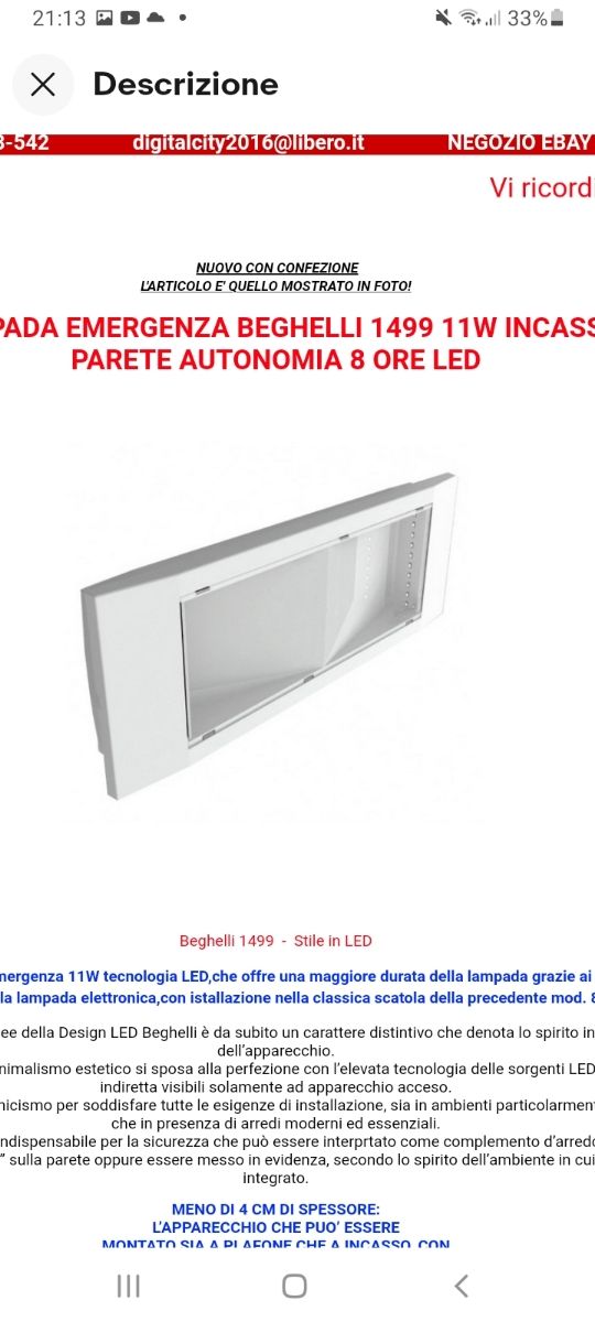 LAMPADA EMERGENZA BEGHELLI 11w