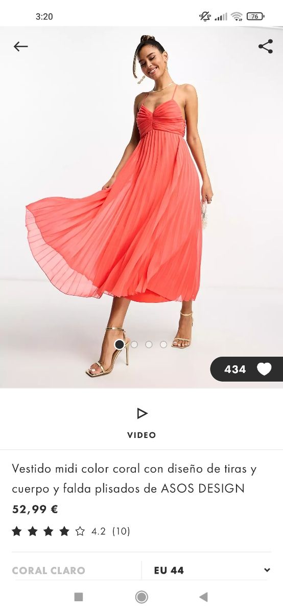 Vestido midi color coral