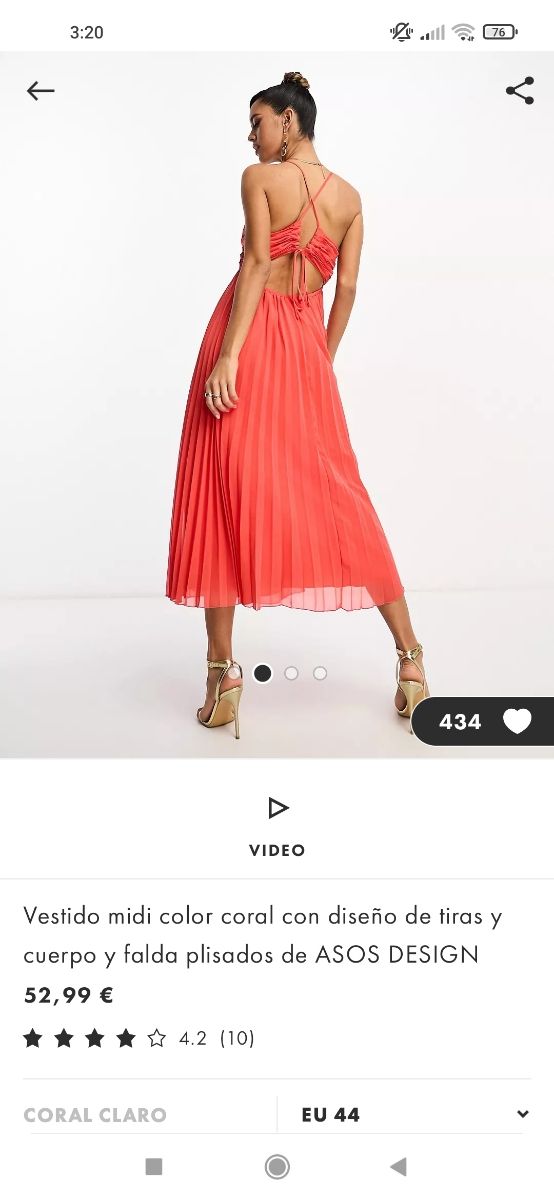 Vestido midi color coral