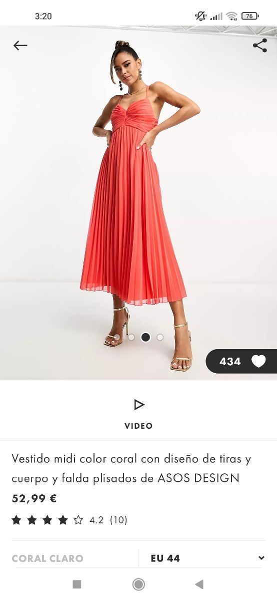 Vestido midi color coral