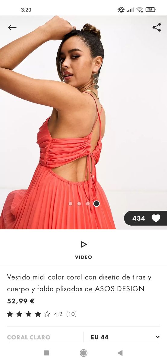 Vestido midi color coral