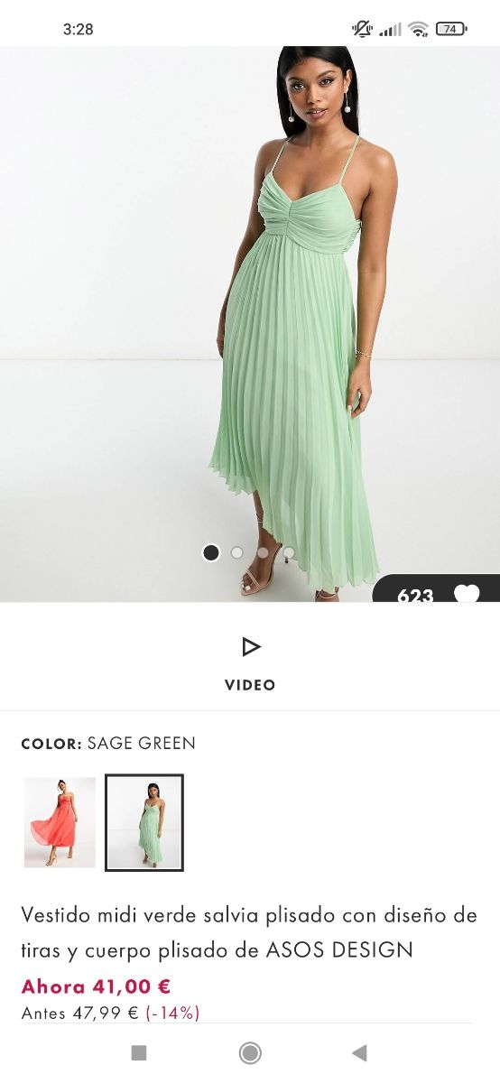 Vestido midi verde salvia