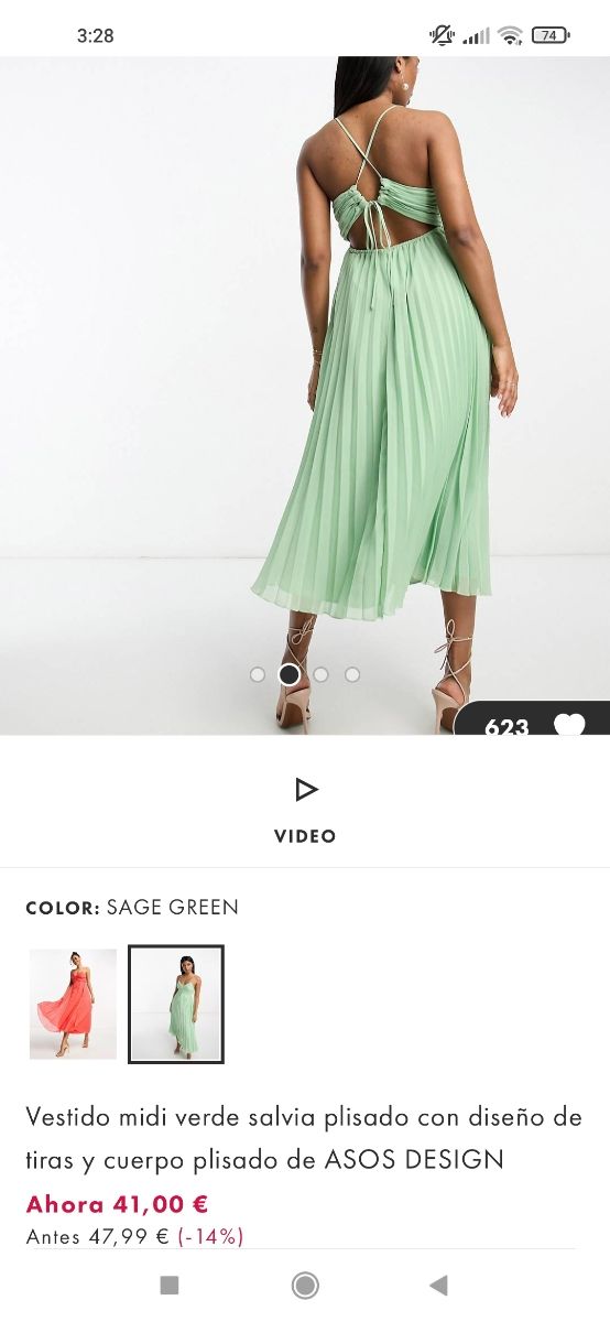 Vestido midi verde salvia