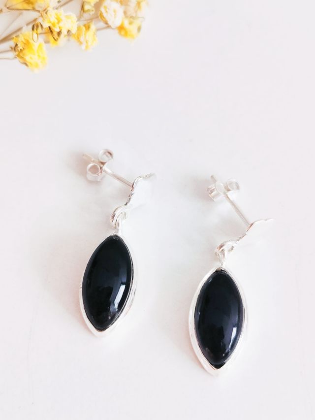 Pendientes obsidiana plata