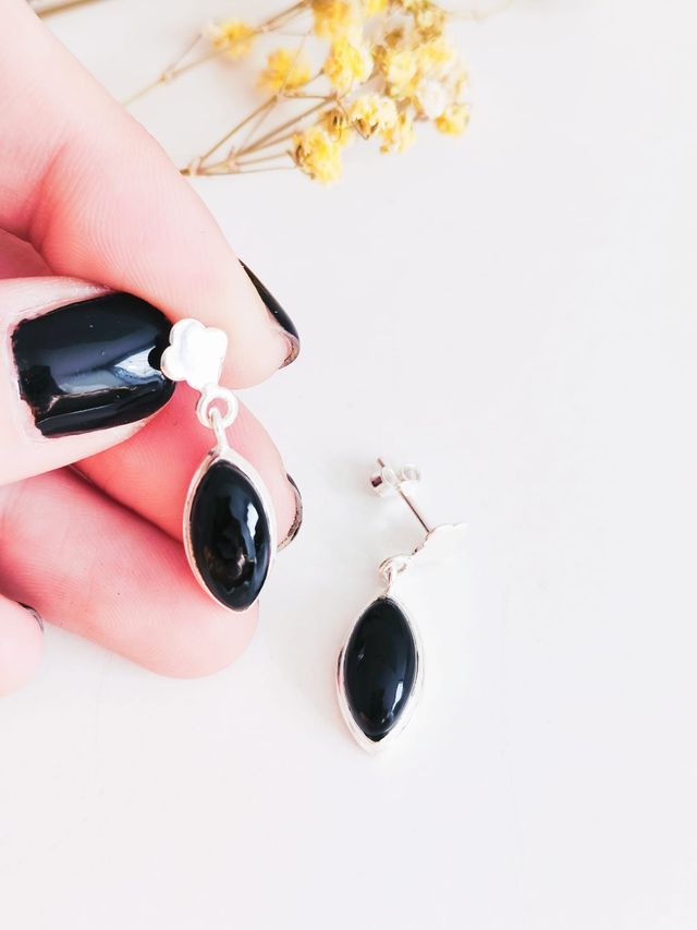 Pendientes obsidiana plata