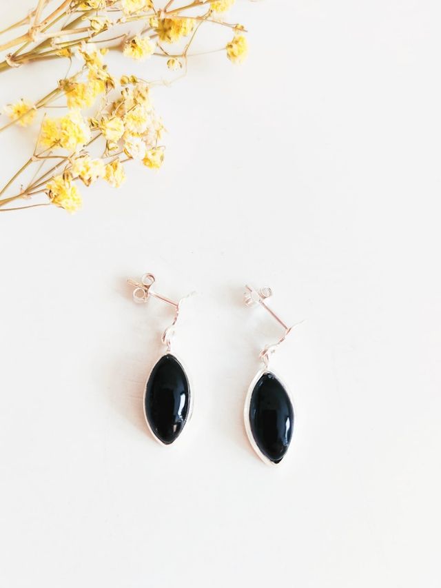 Pendientes obsidiana plata