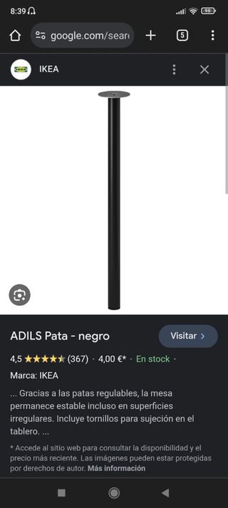 Patas para escritorio enrroscables Ikea.
