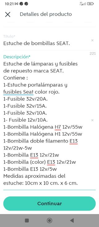 Juego de fusibles y lamparas SEAT