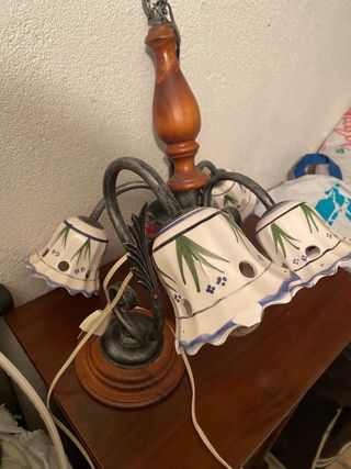 lampara techo 3 brazos madera y ceramica