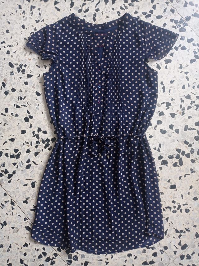 Vestido azul marino topos M