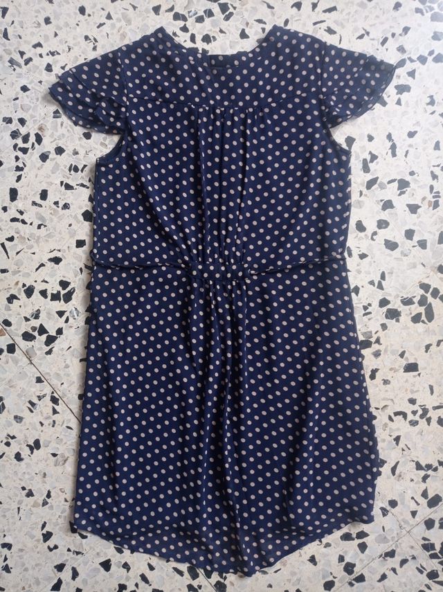 Vestido azul marino topos M