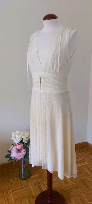 Vestido Tul Plumeti blanco roto talla M/L