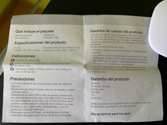 mini lampara led uñas