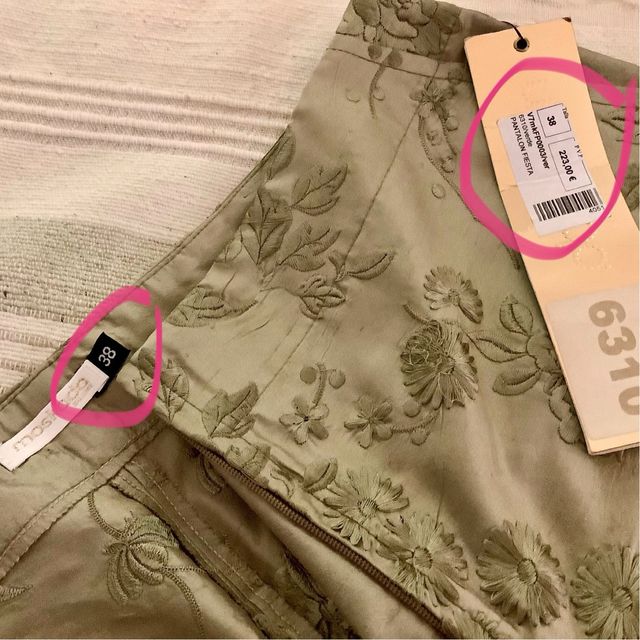 pantalón seda bordada, Moskada. Sin estrenar