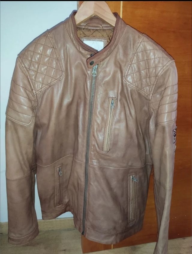 Cazadora marron cuero pepe jeans talla M