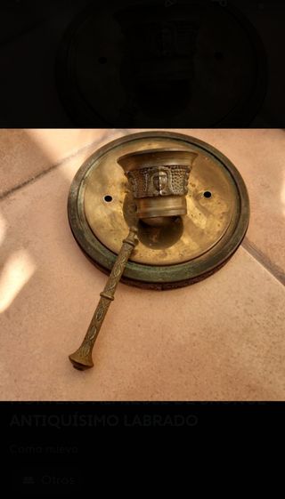 MORTERO ALMIZCLE DE BRONCE ANTIQUÍSIMO LABRADO